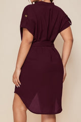 Plus Size Notched Tie Waist Mini Dress - Diverse Creations & CompanyPlus Size Notched Tie Waist Mini DressBurgundy