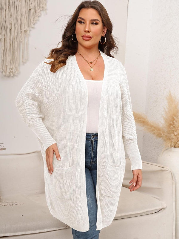 Plus Size Open Front Cardigan With Pockets - Diverse Creations & CompanyPlus Size Open Front Cardigan With PocketsWhite