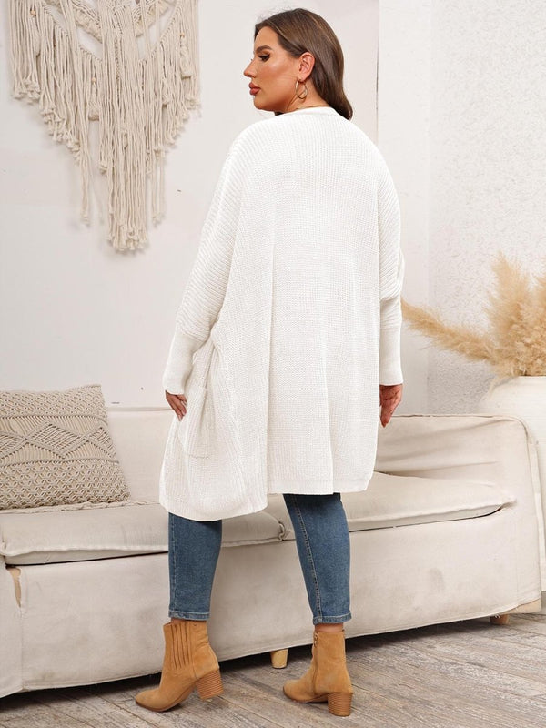 Plus Size Open Front Cardigan With Pockets - Diverse Creations & CompanyPlus Size Open Front Cardigan With PocketsWhite