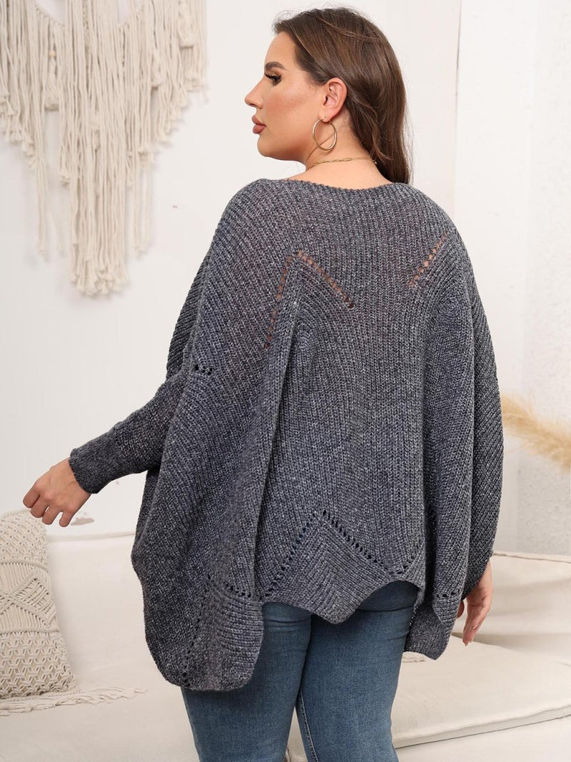 Plus Size Round Neck Batting Sleeve Sweater - Diverse Creations & CompanyPlus Size Round Neck Batting Sleeve SweaterCharcoal