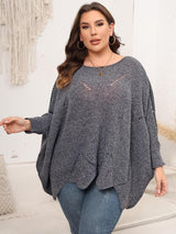 Plus Size Round Neck Batting Sleeve Sweater - Diverse Creations & CompanyPlus Size Round Neck Batting Sleeve SweaterCharcoal