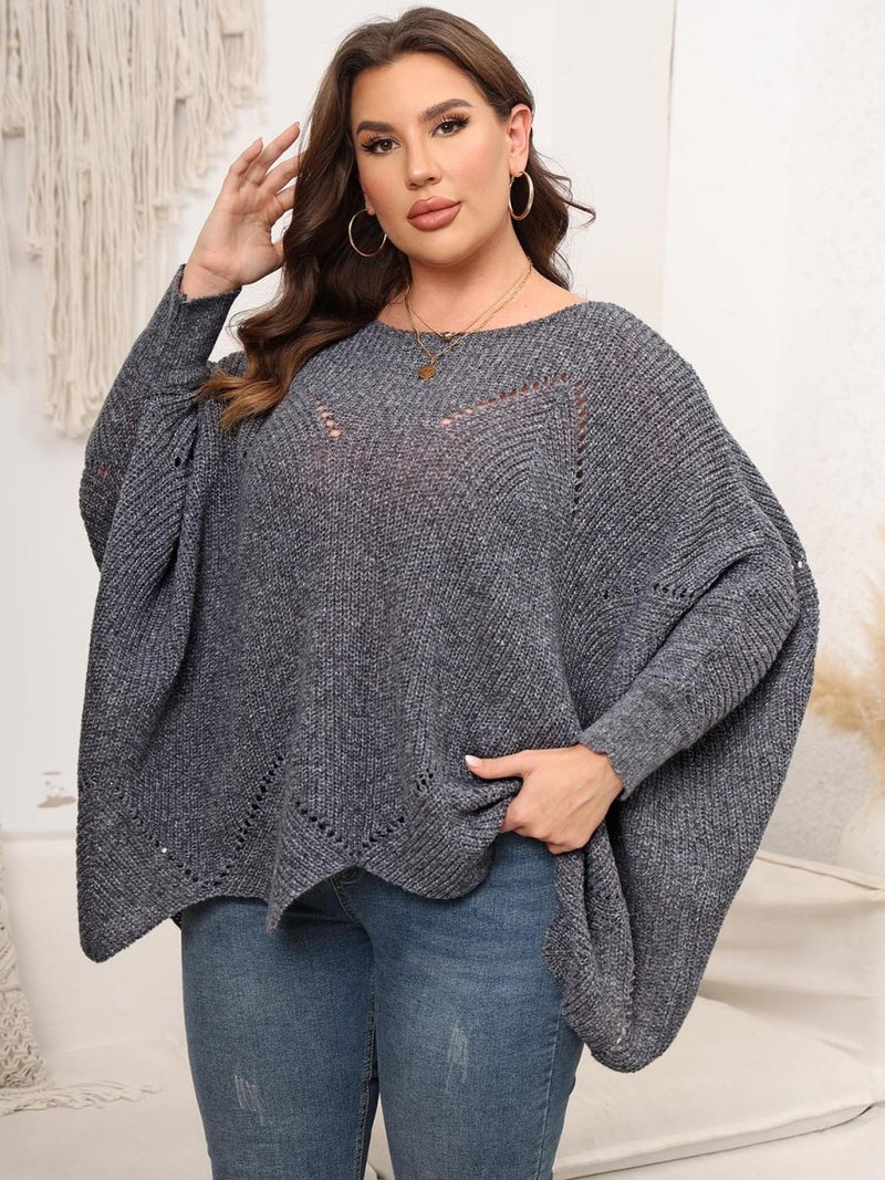 Plus Size Round Neck Batting Sleeve Sweater - Diverse Creations & CompanyPlus Size Round Neck Batting Sleeve SweaterCharcoal