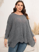 Plus Size Round Neck Batting Sleeve Sweater - Diverse Creations & CompanyPlus Size Round Neck Batting Sleeve SweaterHeather Gray