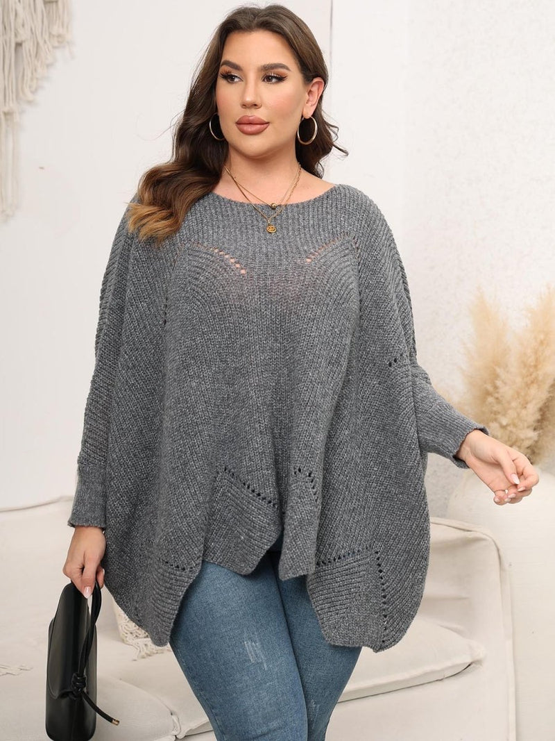 Plus Size Round Neck Batting Sleeve Sweater - Diverse Creations & CompanyPlus Size Round Neck Batting Sleeve SweaterHeather Gray