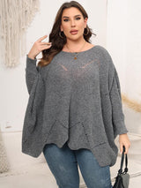 Plus Size Round Neck Batting Sleeve Sweater - Diverse Creations & CompanyPlus Size Round Neck Batting Sleeve SweaterHeather Gray