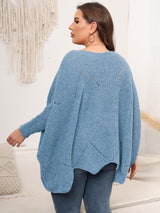 Plus Size Round Neck Batting Sleeve Sweater - Diverse Creations & CompanyPlus Size Round Neck Batting Sleeve SweaterSky Blue