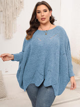 Plus Size Round Neck Batting Sleeve Sweater - Diverse Creations & CompanyPlus Size Round Neck Batting Sleeve SweaterSky Blue