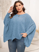 Plus Size Round Neck Batting Sleeve Sweater - Diverse Creations & CompanyPlus Size Round Neck Batting Sleeve SweaterSky Blue