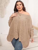 Plus Size Round Neck Batting Sleeve Sweater - Diverse Creations & CompanyPlus Size Round Neck Batting Sleeve SweaterTan