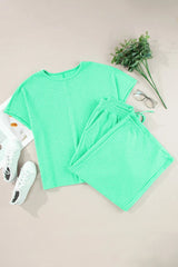 Plus Size Round Neck Half Sleeve Top and Tied Pants Set - Diverse Creations & CompanyMatching setNeon Green