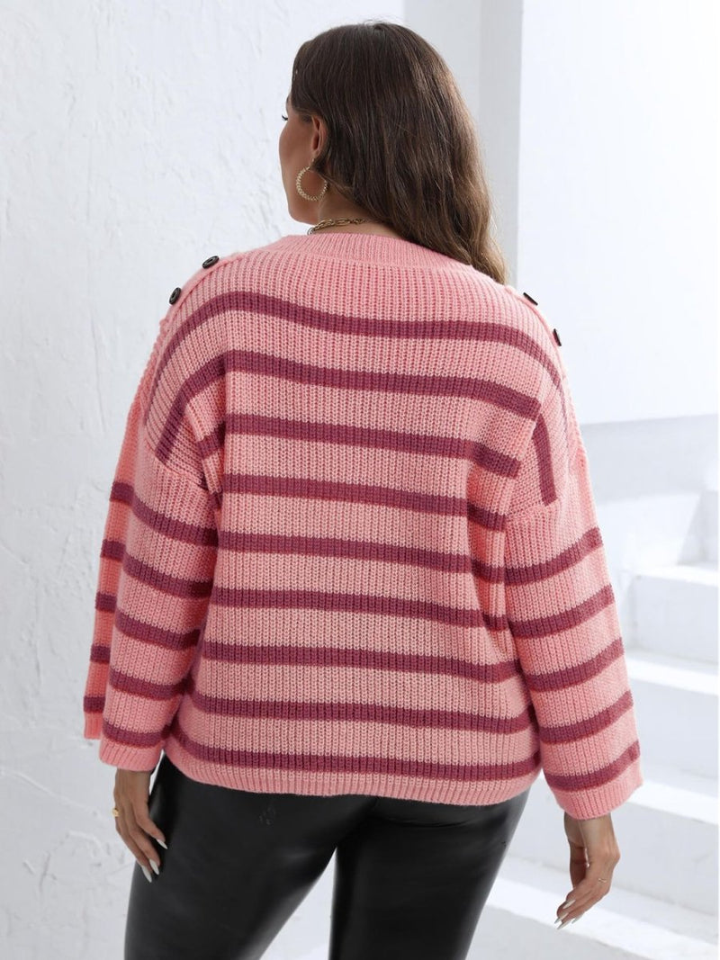 Plus Size Striped Dropped Shoulder Sweater - Diverse Creations & CompanyPlus Size Striped Dropped Shoulder SweaterBlush Pink