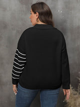 Plus Size Striped V - Neck Sweater - Diverse Creations & CompanyPlus Size Striped V - Neck SweaterBlack