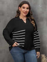 Plus Size Striped V - Neck Sweater - Diverse Creations & CompanyPlus Size Striped V - Neck SweaterBlack