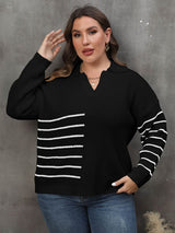 Plus Size Striped V - Neck Sweater - Diverse Creations & CompanyPlus Size Striped V - Neck SweaterBlack