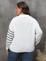 Plus Size Striped V - Neck Sweater - Diverse Creations & CompanyPlus Size Striped V - Neck SweaterWhite