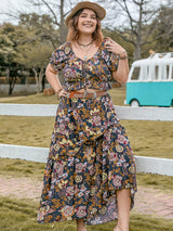 Plus Size Tie Neck Short Sleeve Top and Skirt Set - Diverse Creations & CompanyPlus Size Skirt SetMulticolor