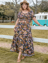 Plus Size Tie Neck Short Sleeve Top and Skirt Set - Diverse Creations & CompanyPlus Size Skirt SetMulticolor