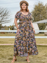 Plus Size Tie Neck Short Sleeve Top and Skirt Set - Diverse Creations & CompanyPlus Size Skirt SetMulticolor