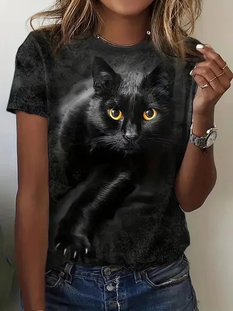 Plus Size Women's Clothing 3D Cat Print Crew Neck T-shirt Casual - Diverse Creations & Companywomen's t shirt1