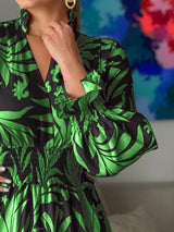 Printed Flounce Sleeve Maxi Dress - Diverse Creations & CompanyFloral Maxi DressGreen