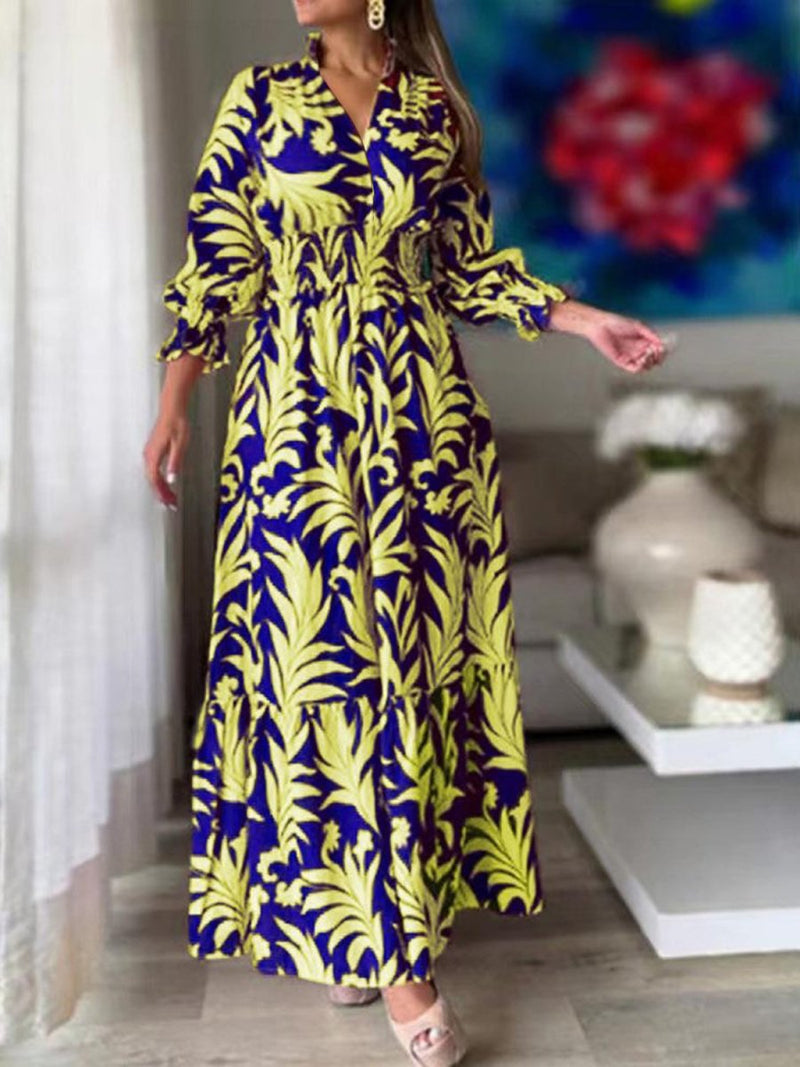 Printed Flounce Sleeve Maxi Dress - Diverse Creations & CompanyFloral Maxi DressYellow