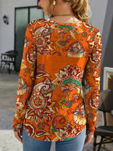 Printed Round Neck Long Sleeve Fall T-Shirt – Cozy, Stylish & Seasonal - Diverse Creations & CompanyLong Sleeve Casual topOchre