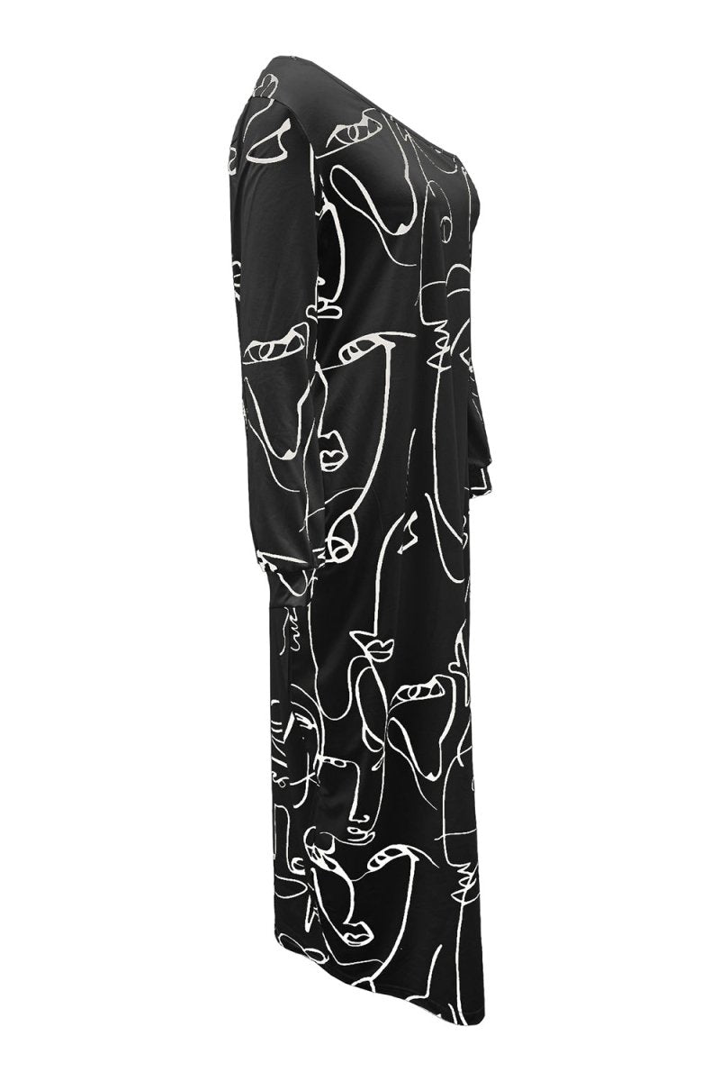 Printed Single Shoulder Lantern Sleeve Maxi Dress - Diverse Creations & CompanyLantern Sleeve Maxi DressBlack