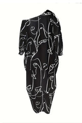 Printed Single Shoulder Lantern Sleeve Maxi Dress - Diverse Creations & CompanyLantern Sleeve Maxi DressBlack