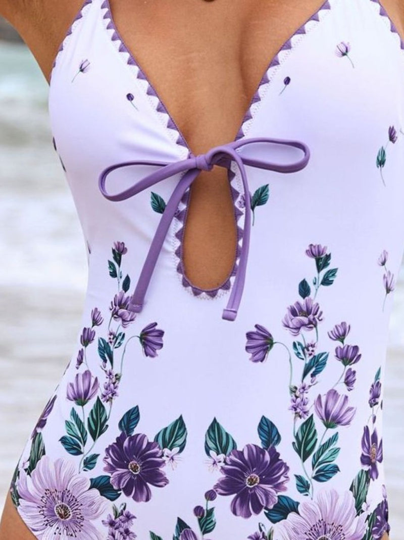 Printed Spaghetti Strap One - Piece Swimwear and Cover Up Swim Set - Diverse Creations & CompanyOne - Piece Swimwear and Cover Up SetViolet