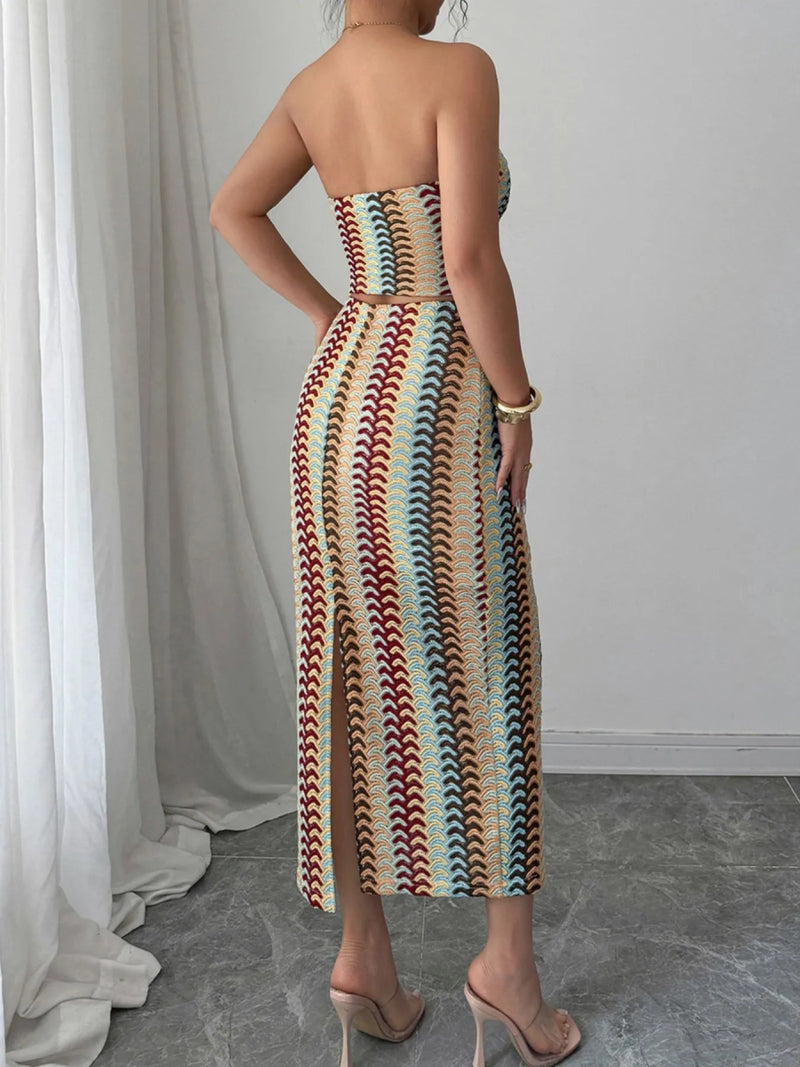 Printed Tube Top and Skirt Set - Diverse Creations & Company2 Piece Outfit SetGold