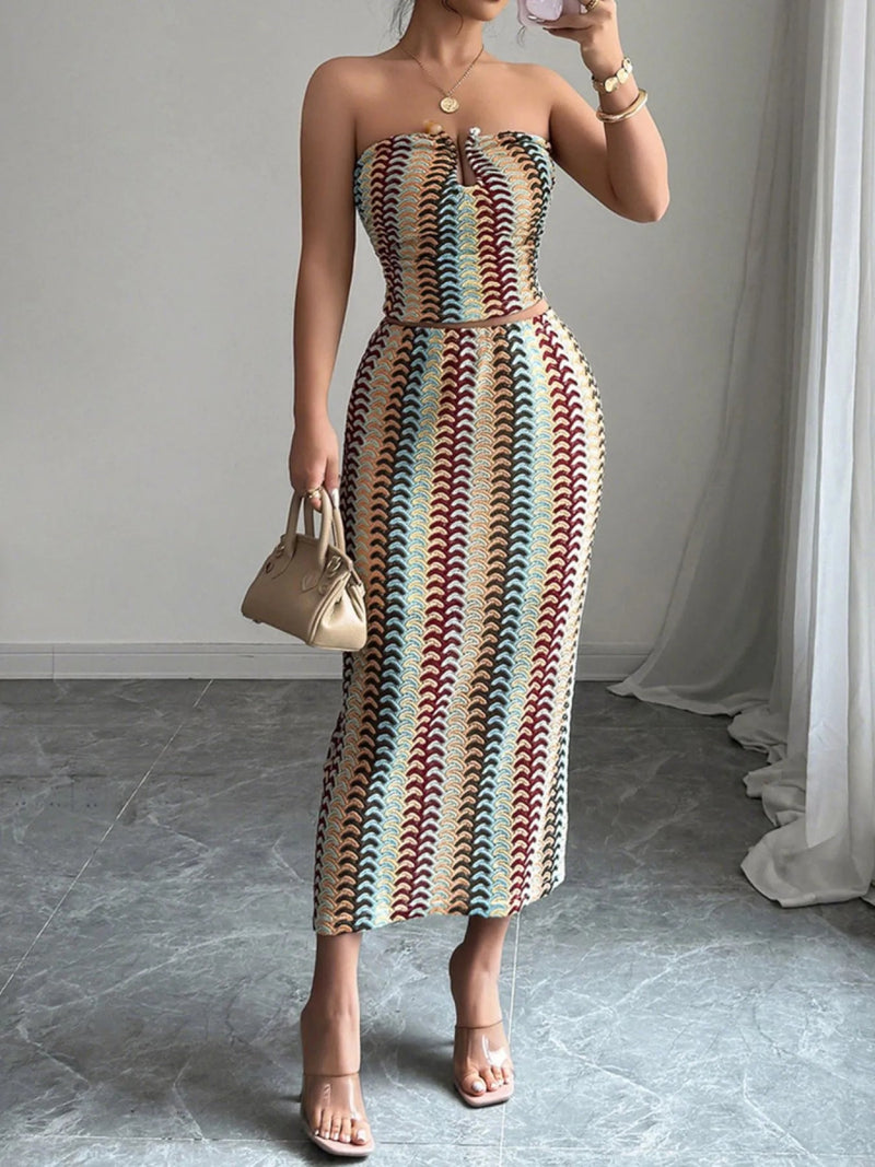 Printed Tube Top and Skirt Set - Diverse Creations & Company2 Piece Outfit SetGold