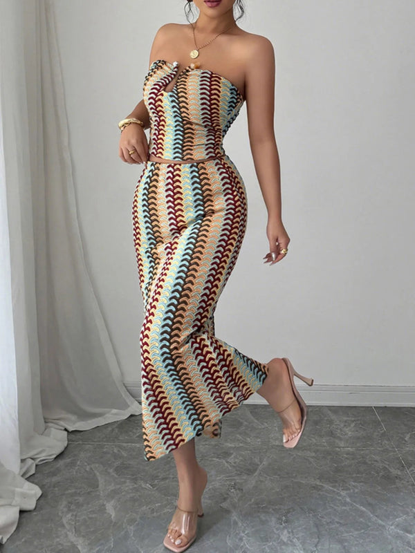 Printed Tube Top and Skirt Set - Diverse Creations & Company2 Piece Outfit SetGold