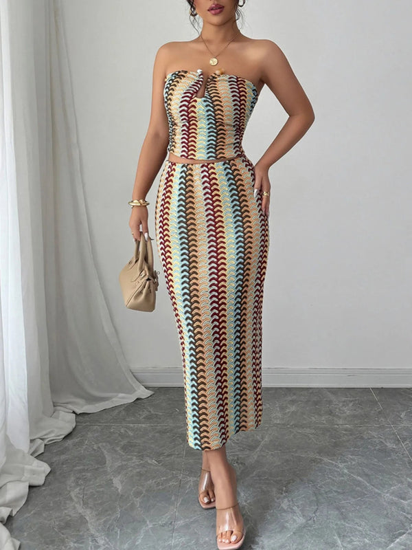 Printed Tube Top and Skirt Set - Diverse Creations & Company2 Piece Outfit SetGold
