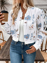 Printed Zip Up Long Sleeve Stylish Half Jacket - Diverse Creations & CompanyPrinted Zip Up Long Sleeve Stylish Half JacketWhite