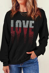 Rhinestone LOVE Round Neck Long Sleeve Sweatshirt - Diverse Creations & CompanyRhinestone LOVE Round Neck Long Sleeve SweatshirtBlack