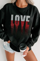 Rhinestone LOVE Round Neck Long Sleeve Sweatshirt - Diverse Creations & CompanyRhinestone LOVE Round Neck Long Sleeve SweatshirtBlack