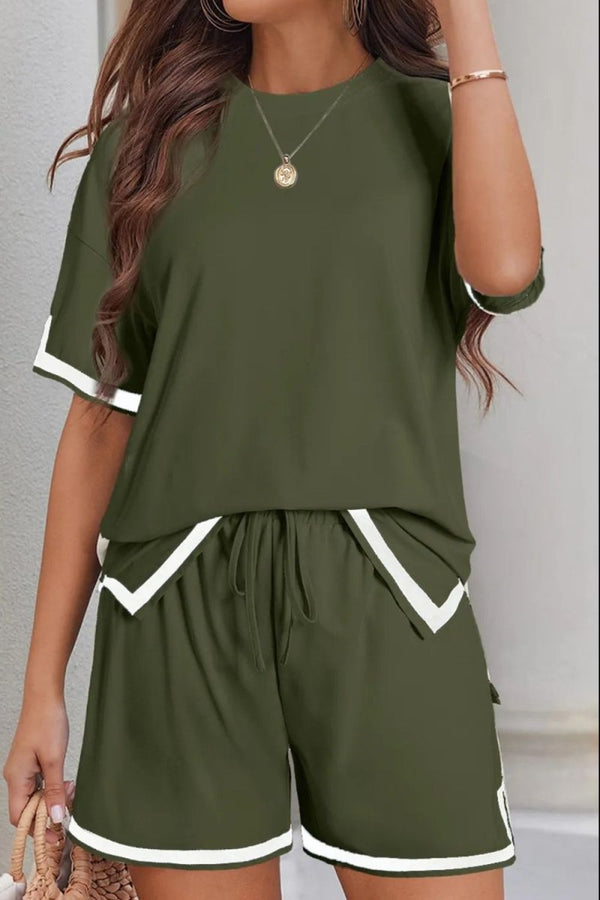 Round Neck Half Sleeve Top and Shorts Set - Diverse Creations & CompanyMatching setArmy Green