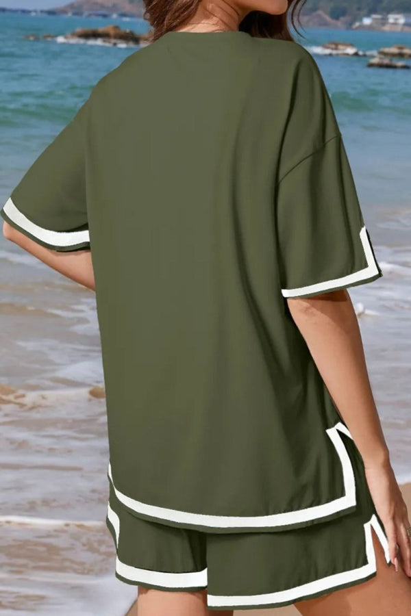 Round Neck Half Sleeve Top and Shorts Set - Diverse Creations & CompanyMatching setArmy Green