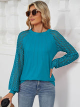 Round Neck Lace Long Sleeve Top - Diverse Creations & CompanyLong sleeve TopDeep Teal