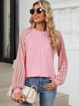 Round Neck Lace Long Sleeve Top - Diverse Creations & CompanyLong sleeve TopDusty Pink