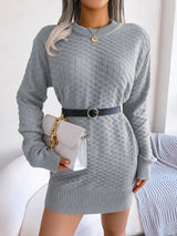 Round Neck Long Sleeve Mini Sweater Dress - Diverse Creations & CompanySweater DressGray