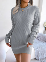 Round Neck Long Sleeve Mini Sweater Dress - Diverse Creations & CompanySweater DressGray