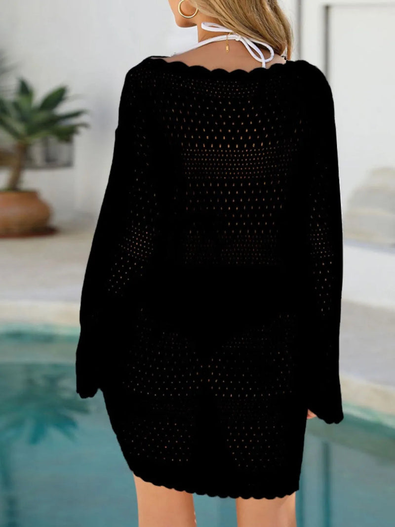 Round Neck Openwork Cover - Up - Diverse Creations & CompanyCover - Ups swimwearBlack