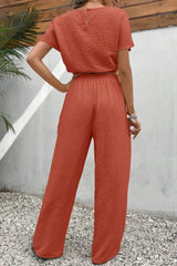 Round Neck Short Sleeve Top and Pants Set - Diverse Creations & CompanyMatching setRust