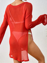 Round Neck Slit Cover - Up - Diverse Creations & CompanyCover - Ups swimwearScarlet