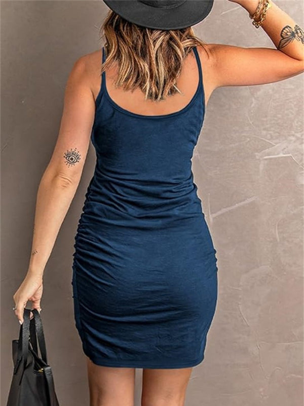 Ruched Scoop Neck Mini Cami Dress - Diverse Creations & CompanyRuched Scoop Neck Mini Cami DressNavy