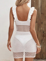 Ruffled Openwork Sleeveless Cover - Up Dress - Diverse Creations & CompanyCover - Ups swimwearWhite