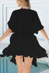 Ruffled Smocked Waist V - Neck Cover - Up - Diverse Creations & CompanyCover - Ups swimwearBlack
