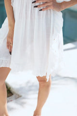 Ruffled Smocked Waist V - Neck Cover - Up - Diverse Creations & CompanyCover - Ups swimwearWhite