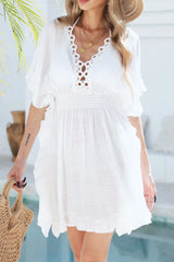 Ruffled Smocked Waist V - Neck Cover - Up - Diverse Creations & CompanyCover - Ups swimwearWhite